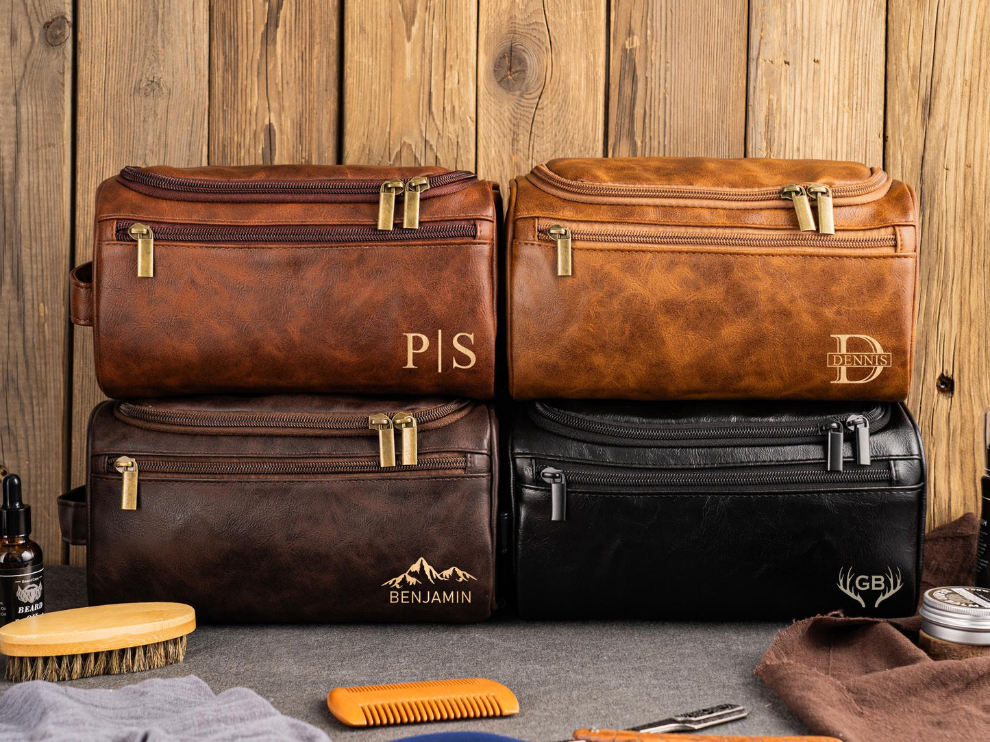 Men's Leather Toiletry Bag Personalized, Groomsmen Gift, Dopp Kit For Him, Men's Leather Accessory, Anniversary Gift, Christmas Gift for Men