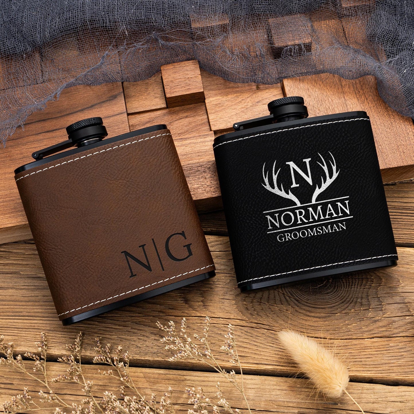 Personalized Groomsmen Flasks, Groomsman Gifts, Flask for Groomsman, Custom Mens Leather Flask, Groomsmen Gifts, Gifts for Wedding Party