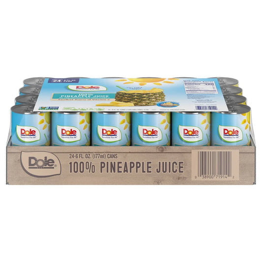 (24 cans) Dole All Natural 100% Pineapple Juice, 6 Fl oz