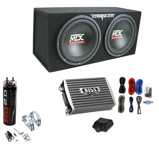 1200W Dual Loaded Subwoofer Box + 1500W Amplifier + Capacitor
