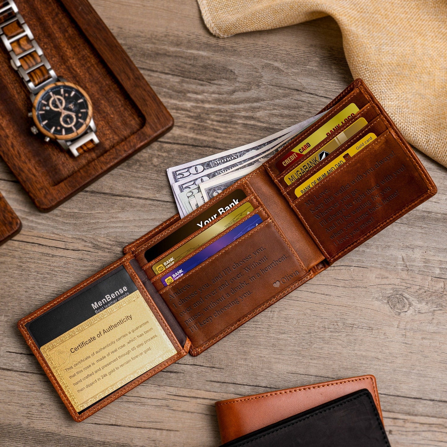 Leather Wallet, Personalized Christmas Gift Mens Wallet, Anniversary Gift for Boyfriend, Son, Man, Him, Husband, Dad, Custom Engraved Wallet