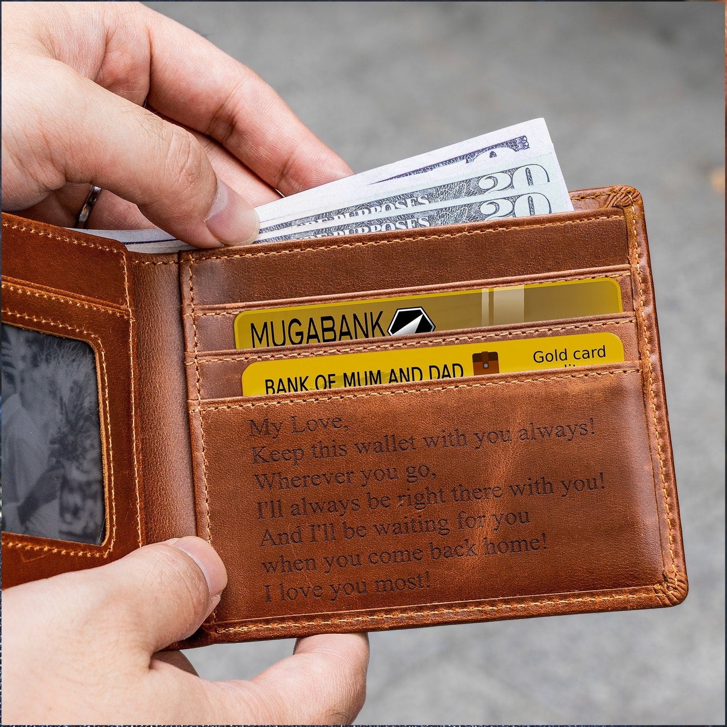 Leather Wallet, Personalized Christmas Gift Mens Wallet, Anniversary Gift for Boyfriend, Son, Man, Him, Husband, Dad, Custom Engraved Wallet