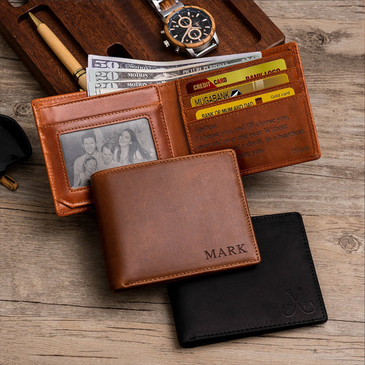 Leather Wallet, Personalized Christmas Gift Mens Wallet, Anniversary Gift for Boyfriend, Son, Man, Him, Husband, Dad, Custom Engraved Wallet