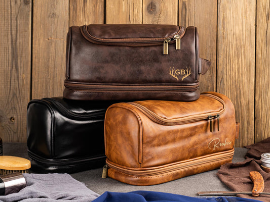 Men's Leather Toiletry Bag, Groomsmen Gifts Personalized, Groomsman Dopp Kit, Anniversary Gift for Husband, Unique Christmas Gift for Men