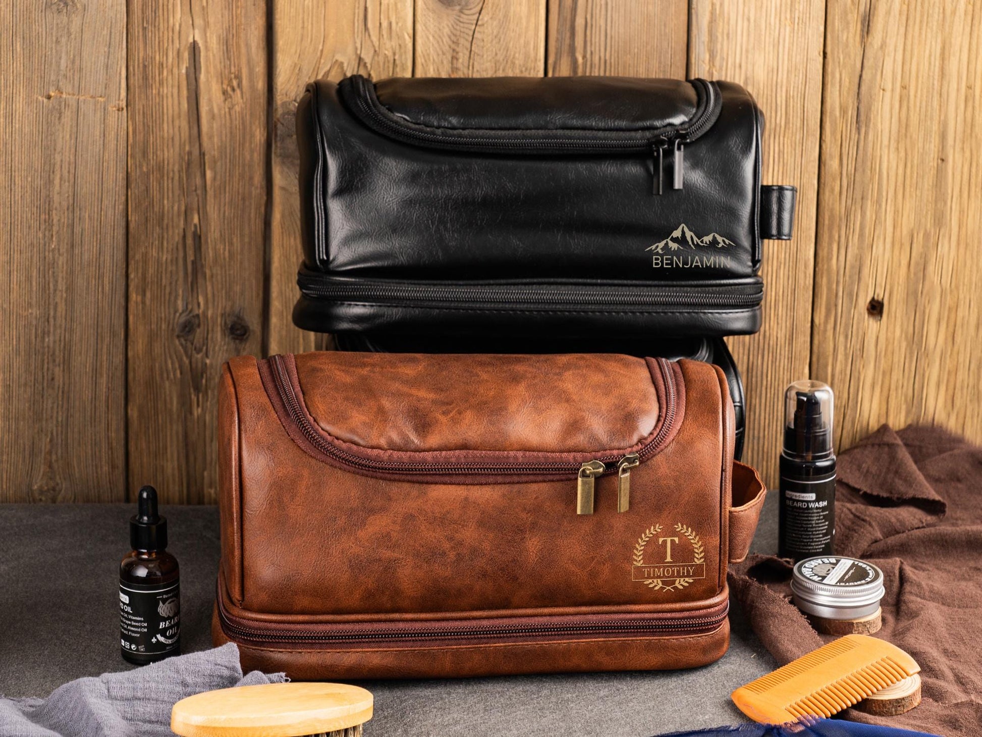Men's Leather Toiletry Bag, Groomsmen Gifts Personalized, Groomsman Dopp Kit, Anniversary Gift for Husband, Unique Christmas Gift for Men
