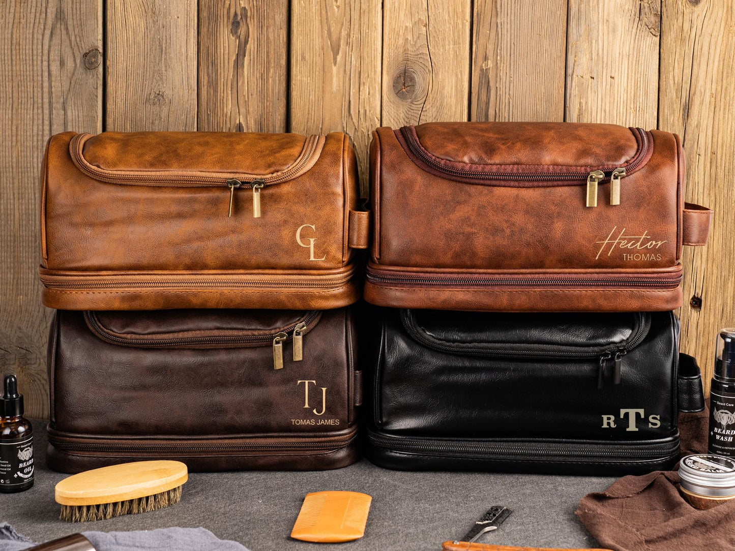 Men's Leather Toiletry Bag, Groomsmen Gifts Personalized, Groomsman Dopp Kit, Anniversary Gift for Husband, Unique Christmas Gift for Men