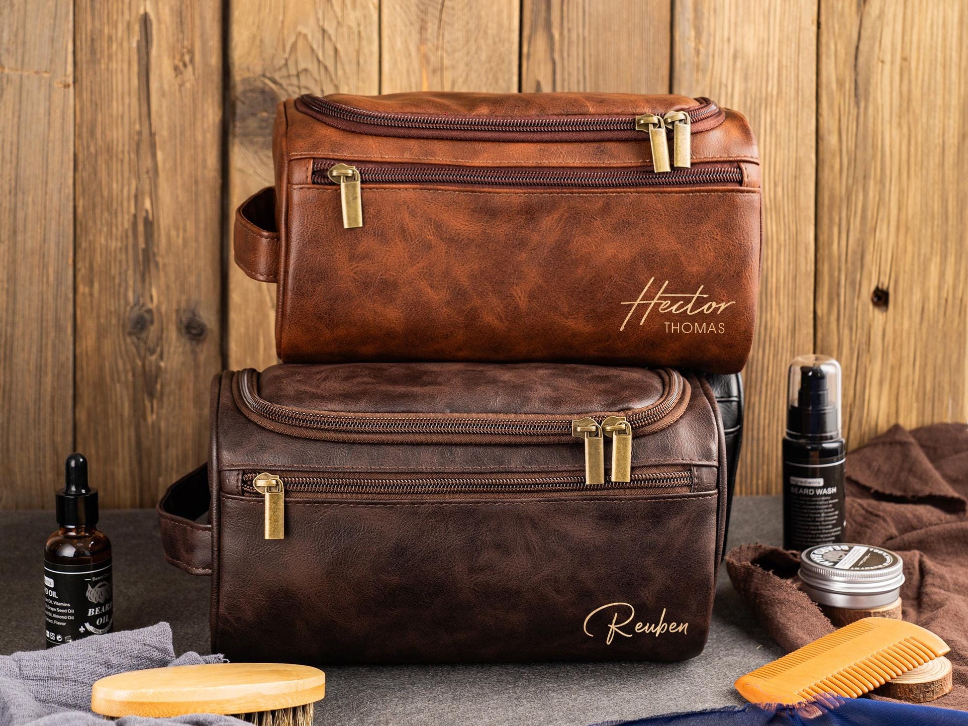 Men's Leather Toiletry Bag Personalized, Groomsmen Gift, Dopp Kit For Him, Men's Leather Accessory, Anniversary Gift, Christmas Gift for Men