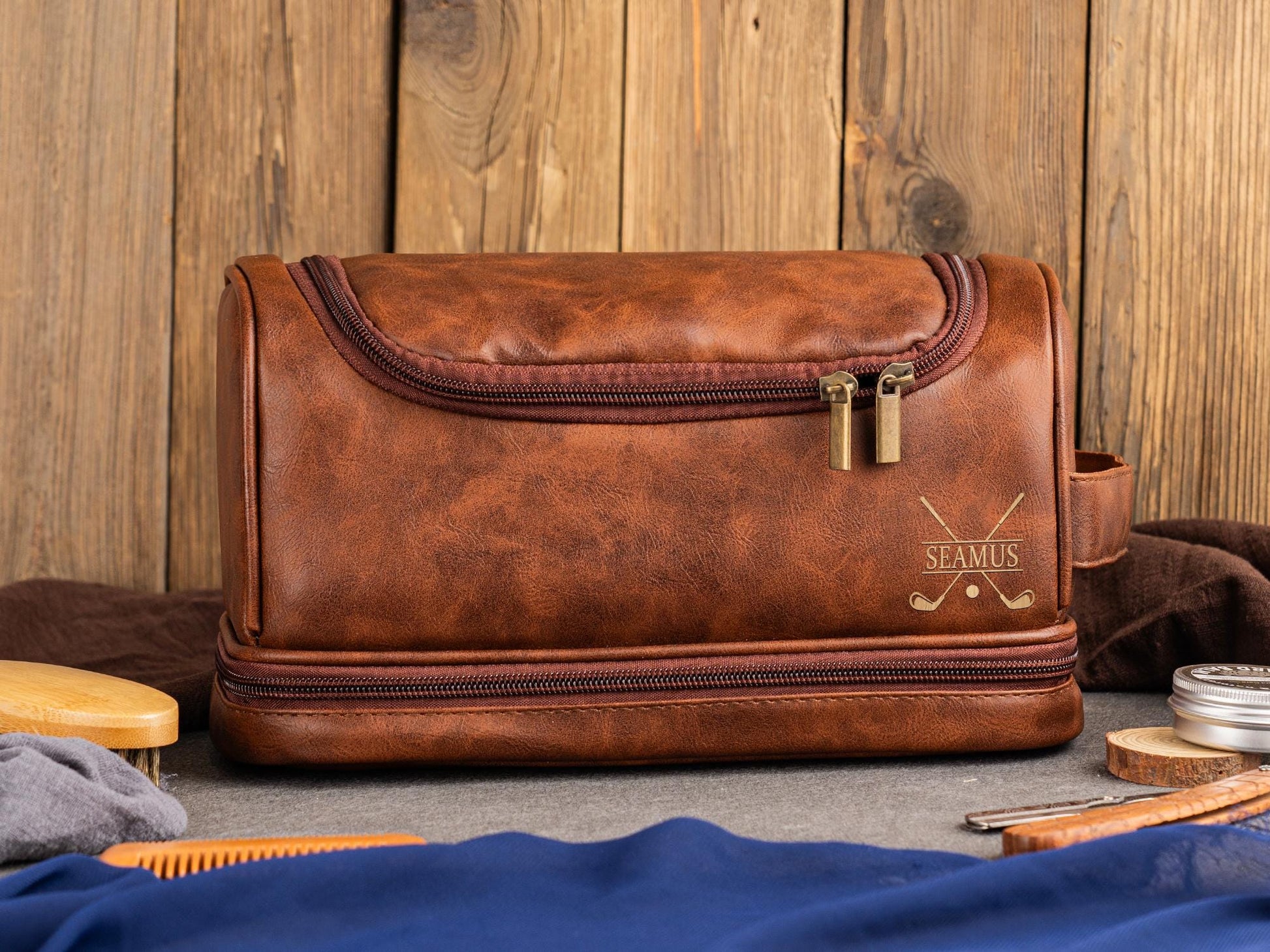 Men's Leather Toiletry Bag, Groomsmen Gifts Personalized, Groomsman Dopp Kit, Anniversary Gift for Husband, Unique Christmas Gift for Men