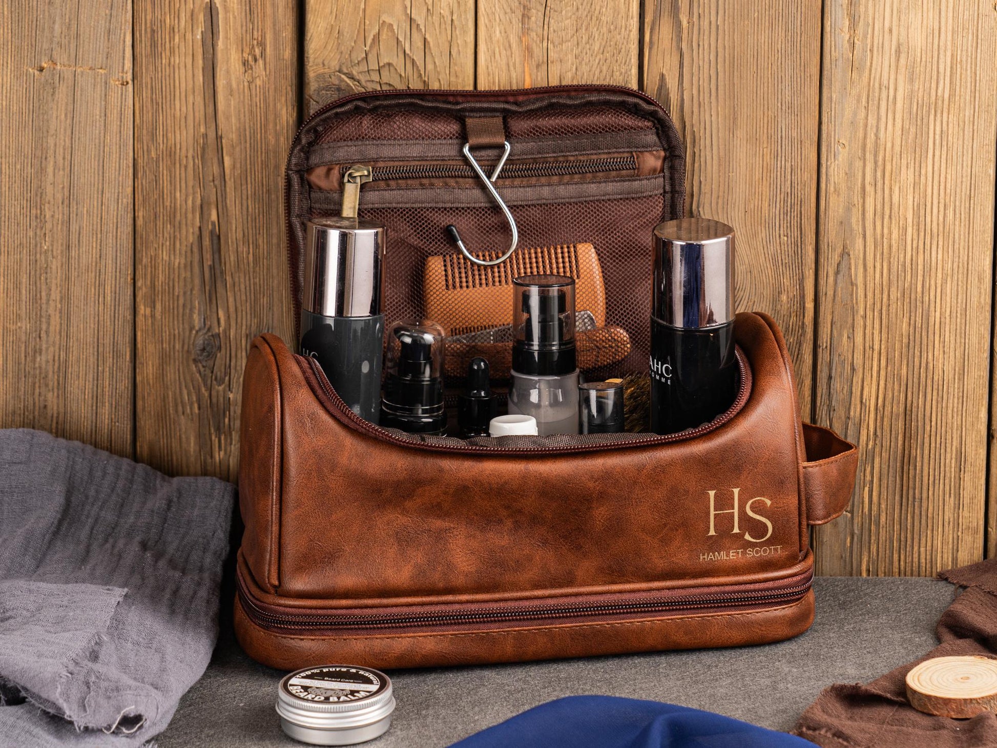 Men's Leather Toiletry Bag, Groomsmen Gifts Personalized, Groomsman Dopp Kit, Anniversary Gift for Husband, Unique Christmas Gift for Men