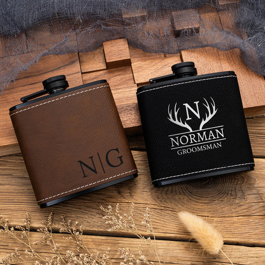 Personalized Leather Flask for Men, Groomsmen Gifts, Custom Groomsman Flask, Best Man Gifts, Groomsmen Proposal, Christmas Gift for Him