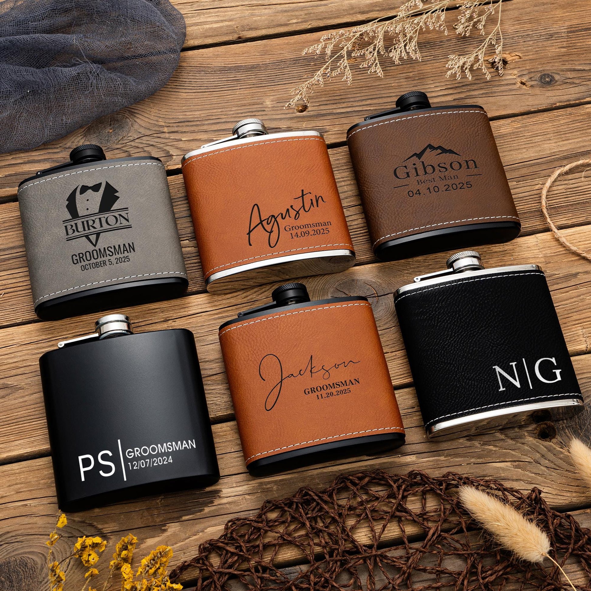 Personalized Groomsmen Flasks, Groomsman Gifts, Flask for Groomsman, Custom Mens Leather Flask, Groomsmen Gifts, Gifts for Wedding Party