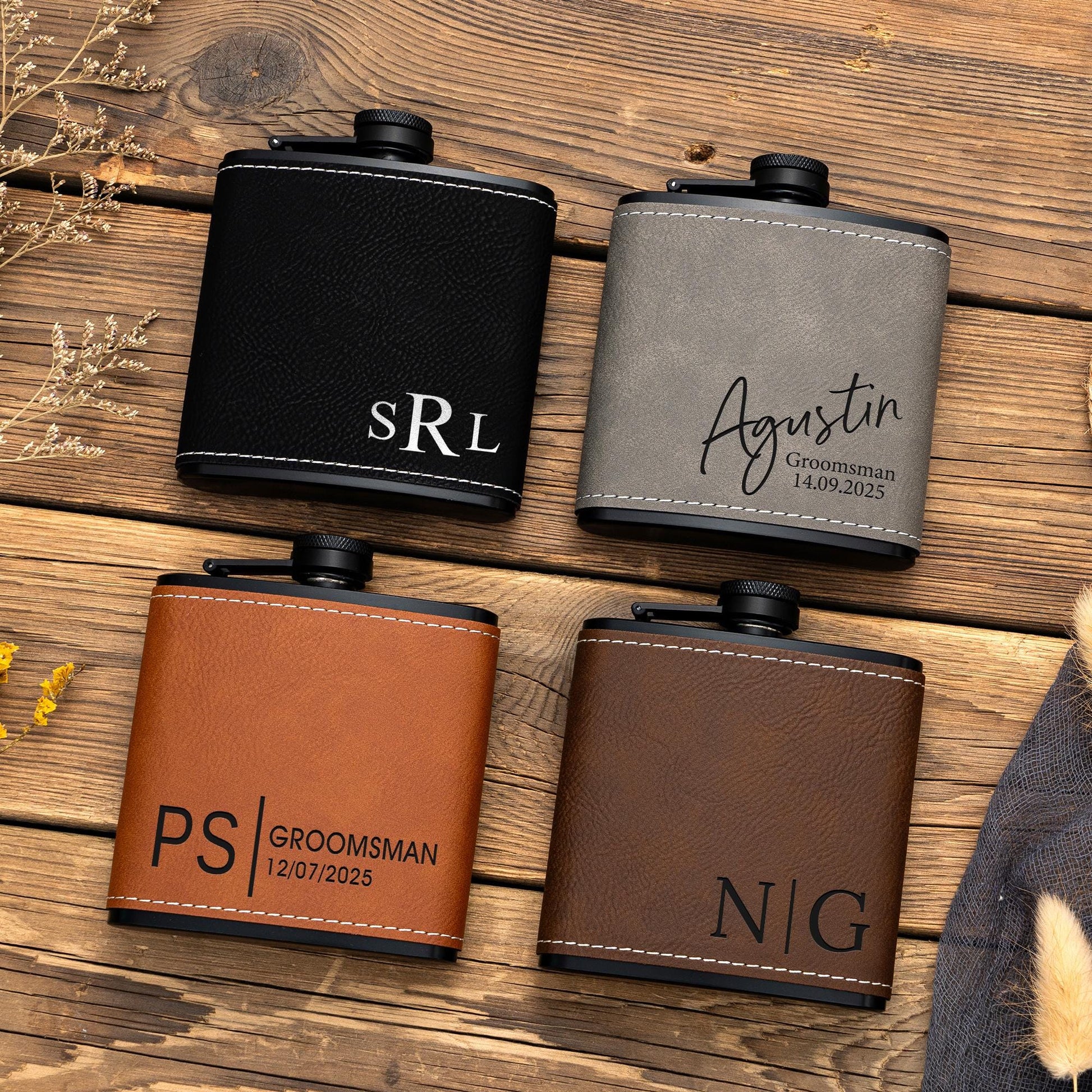 Personalized Leather Flask for Men, Groomsmen Gifts, Custom Groomsman Flask, Best Man Gifts, Groomsmen Proposal, Christmas Gift for Him