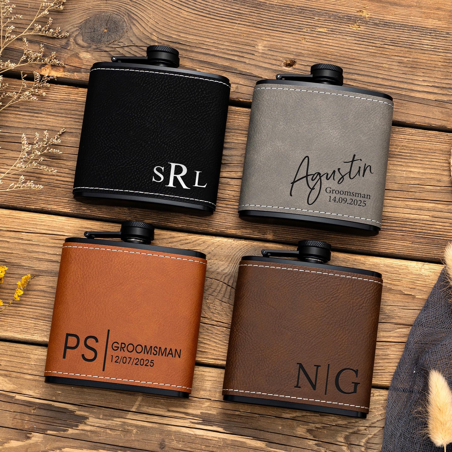 Personalized Groomsmen Flasks, Groomsman Gifts, Flask for Groomsman, Custom Mens Leather Flask, Groomsmen Gifts, Gifts for Wedding Party